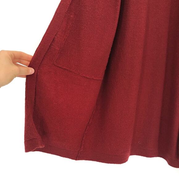 MOUSSY Open Front Knit Wool Duster Cardigan Maroon Red OS - Picture 6 of 10